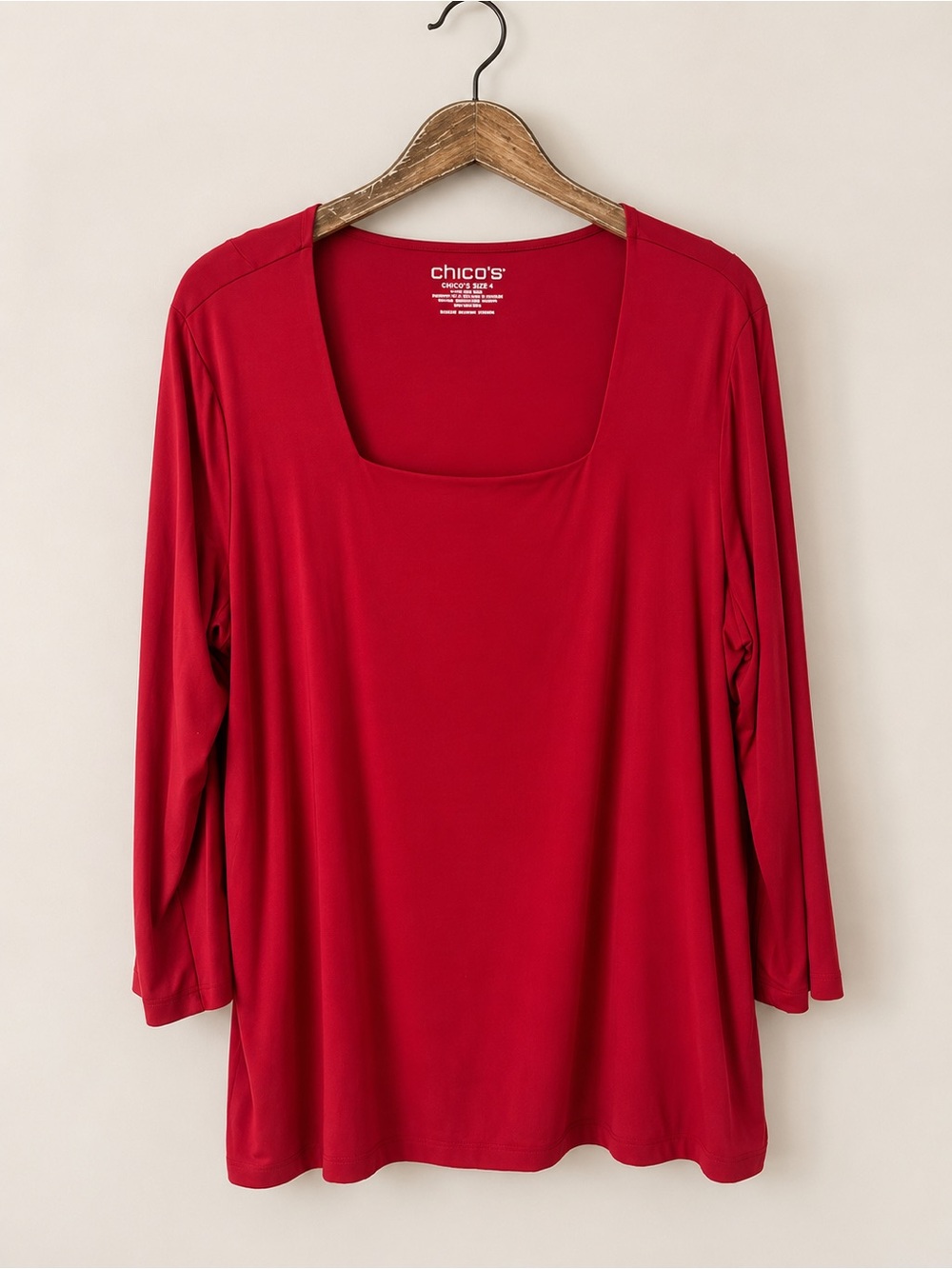 Chico’s | Red Stretchy Square Neck Long Sleeve Top Size XXL